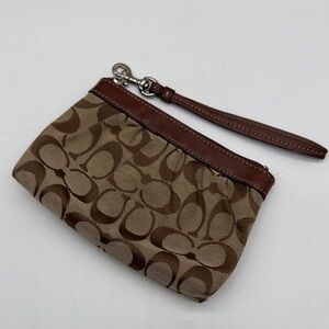 Vintage Brown Coach Wristlet with Signature Pattern